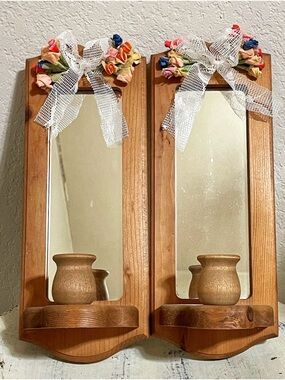 Vintage Wooden Charming set of 2 vintage wooden wall sconces